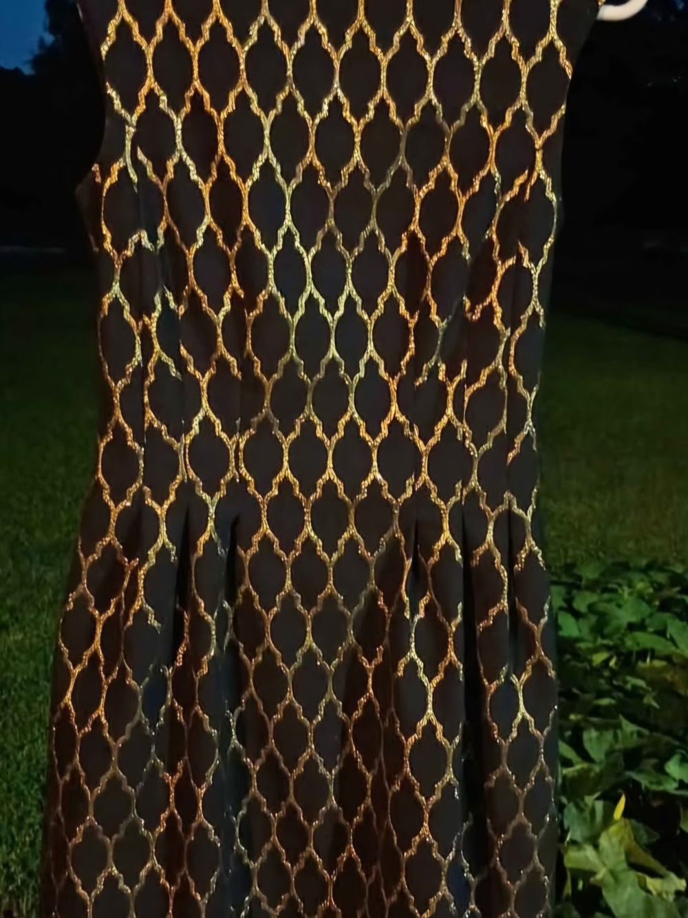 Vince Camuto Black Skater Skirt with Metallic Gold Lattice